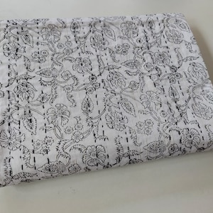 Handblock Indian Kantha Quilt Hand Block Print Kantha Throw Indian Blanket Queen Bedspread Kantha Bed Cover Bohemian Quilt Queen Size Quilt