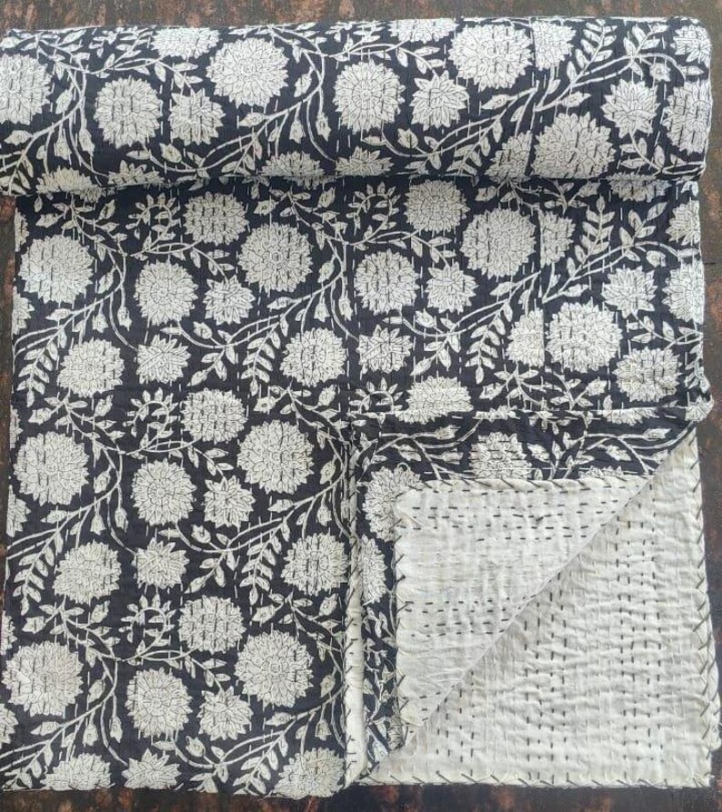 Kantha Quilt Brun Handblock Kantha Quilt bomull handgjord filt Kantha sängöverkast indiskt sängkläder överkast twin/singel storlek vintage Twin Pattern 5