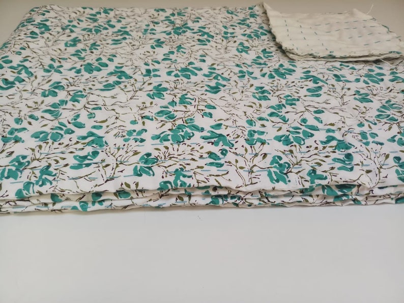 25 off Green Kantha Quilt 2 Standard Size Pillow Cover 20x26 Inches