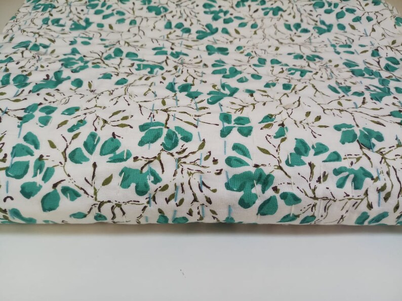 25 off Green Kantha Quilt 2 Standard Size Pillow Cover 20x26 Inches