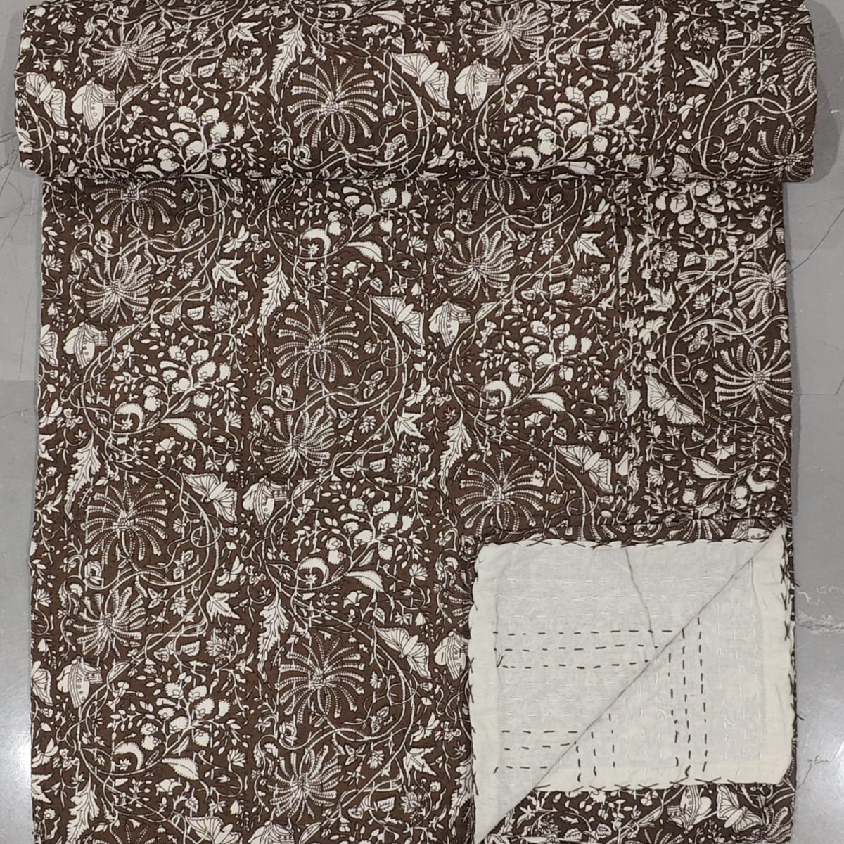 Chocolate Brown Kantha Quilt +2 Standard Size Pillow Cover 20x26 Inches Free for All Size Quilt Twin Size Quilt, Queen Size & King Size - Etsy