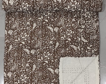 Chocolate Brown Kantha Quilt +2 Standard Size Pillow Cover 20x26 Inches Free for All Size Quilt Twin Size Quilt, Queen Size & King Size