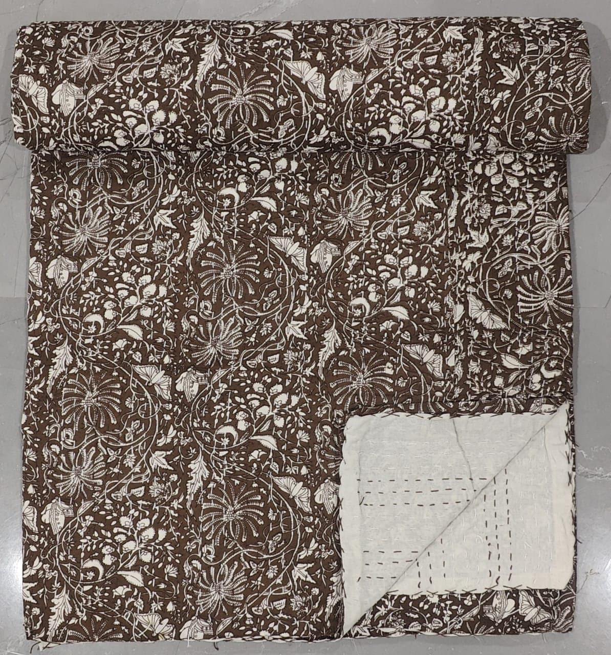 Chocolate Brown Kantha Quilt +2 Standard Size Pillow Cover 20x26 Inches Free for All Size Quilt Twin Size Quilt, Queen Size & King Size