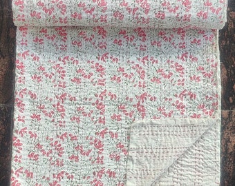 Indian Kantha Quilt Hand Block Print Kantha Quilt Pink Kantha Quilt King Kantha Quilt Queen Kantha Quilt Indian Queen kantha Quilt Kantha
