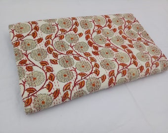 Indian Hand Block Cotton Kantha Quilts Handmade Reversible Floral Bed Cover Boho Ethnic Kantha Gudri Blanket, Sofa Cover King /Queen /Twin