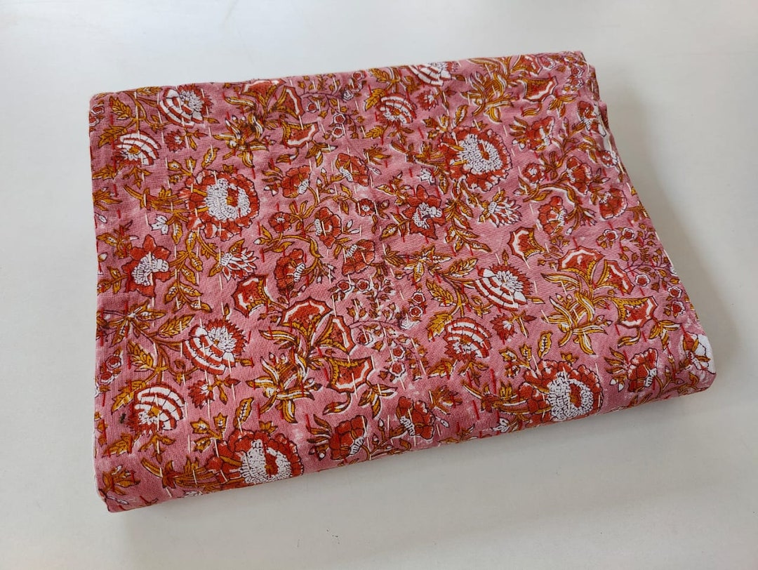 MAVISS HOMES Indian Hand Block Print Kantha Quilt Queen Size Quilt