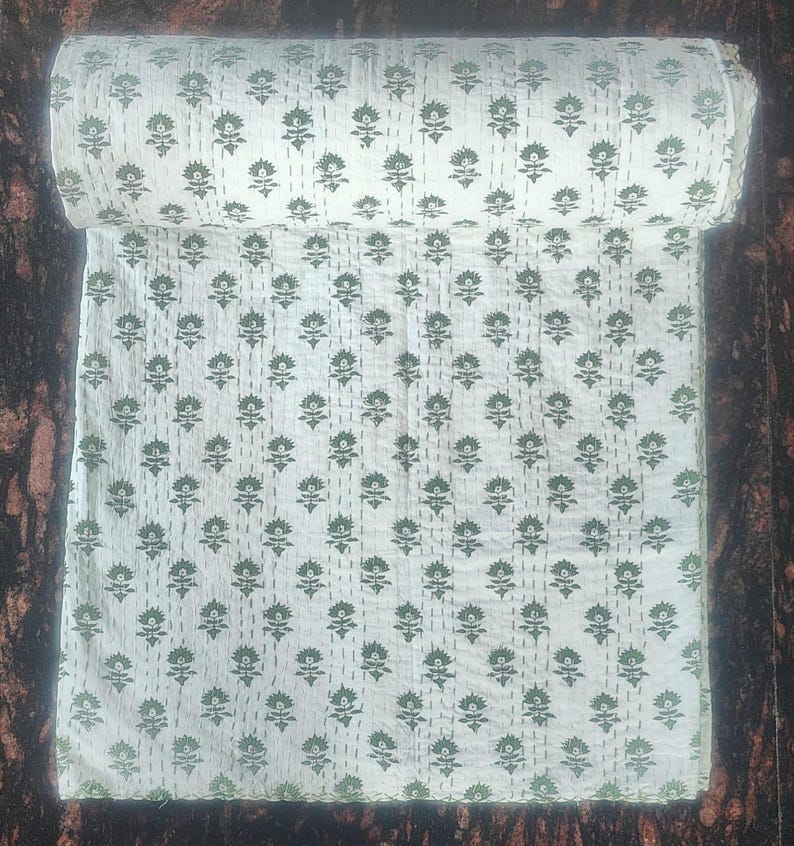 Kantha Quilt Brun Handblock Kantha Quilt bomull handgjord filt Kantha sängöverkast indiskt sängkläder överkast twin/singel storlek vintage Twin Pattern 2