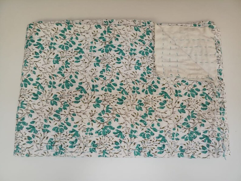 25 off Green Kantha Quilt 2 Standard Size Pillow Cover 20x26 Inches
