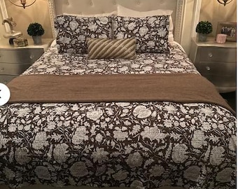 Chocolate Dark Brown Kantha Quilt +2 Standard Size Pillow Cover 20x26 Inches Free for All Size Quilt Twin Size Quilt, Queen Size & King Size
