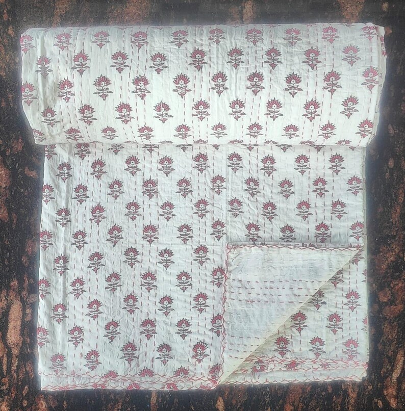 Kantha Quilt Brun Handblock Kantha Quilt bomull handgjord filt Kantha sängöverkast indiskt sängkläder överkast twin/singel storlek vintage Twin Pattern 3