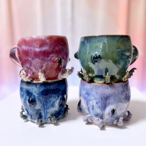 Octopus mug with handle. Handmade ceramic functional pottery.