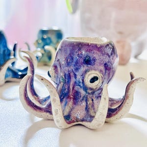 Octopus toothbrush holder / pen holder. Handmade miniature ceramics.