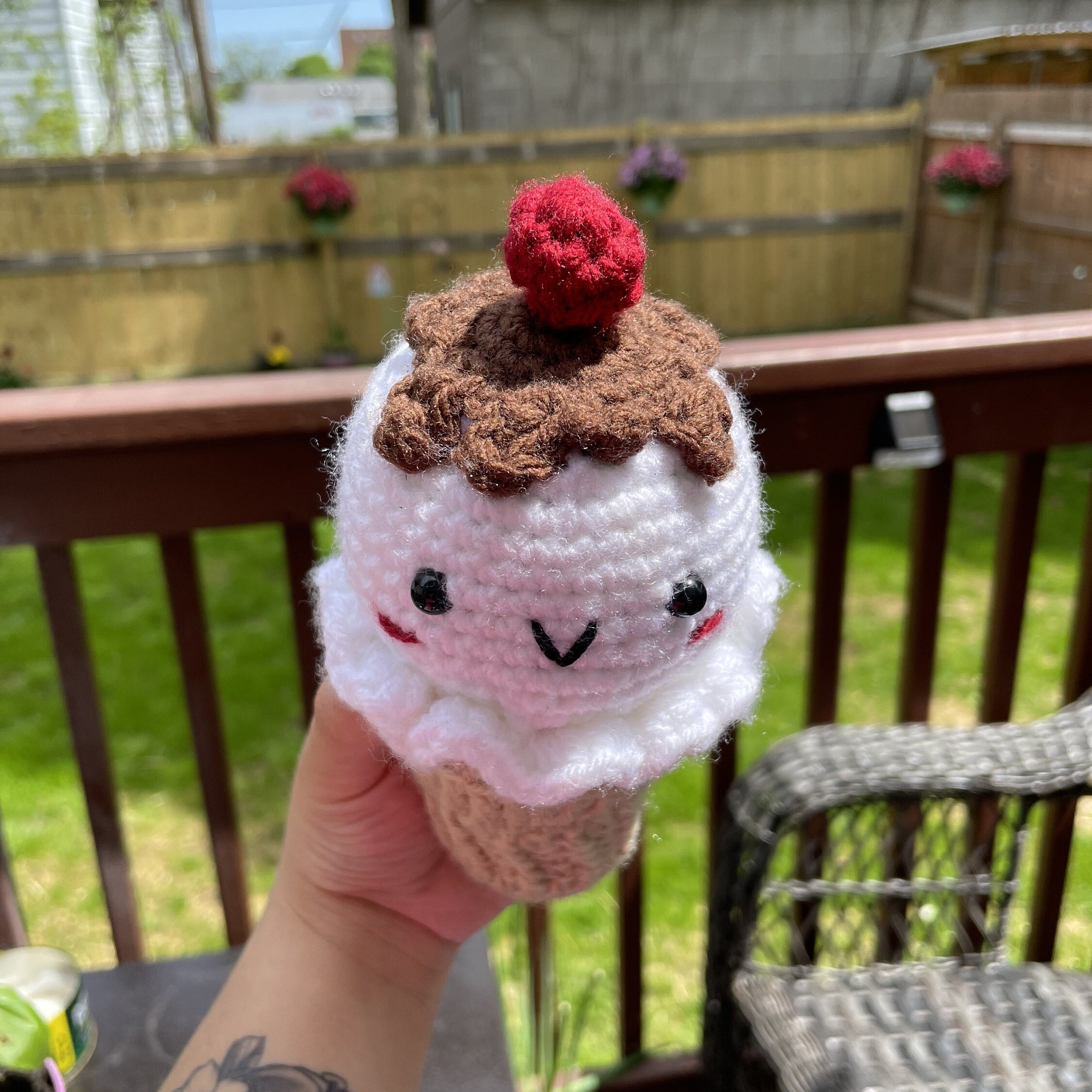 Vanilla Ice Cream Cone Crocheted Amigurumi Plushie - Thumbnail 3