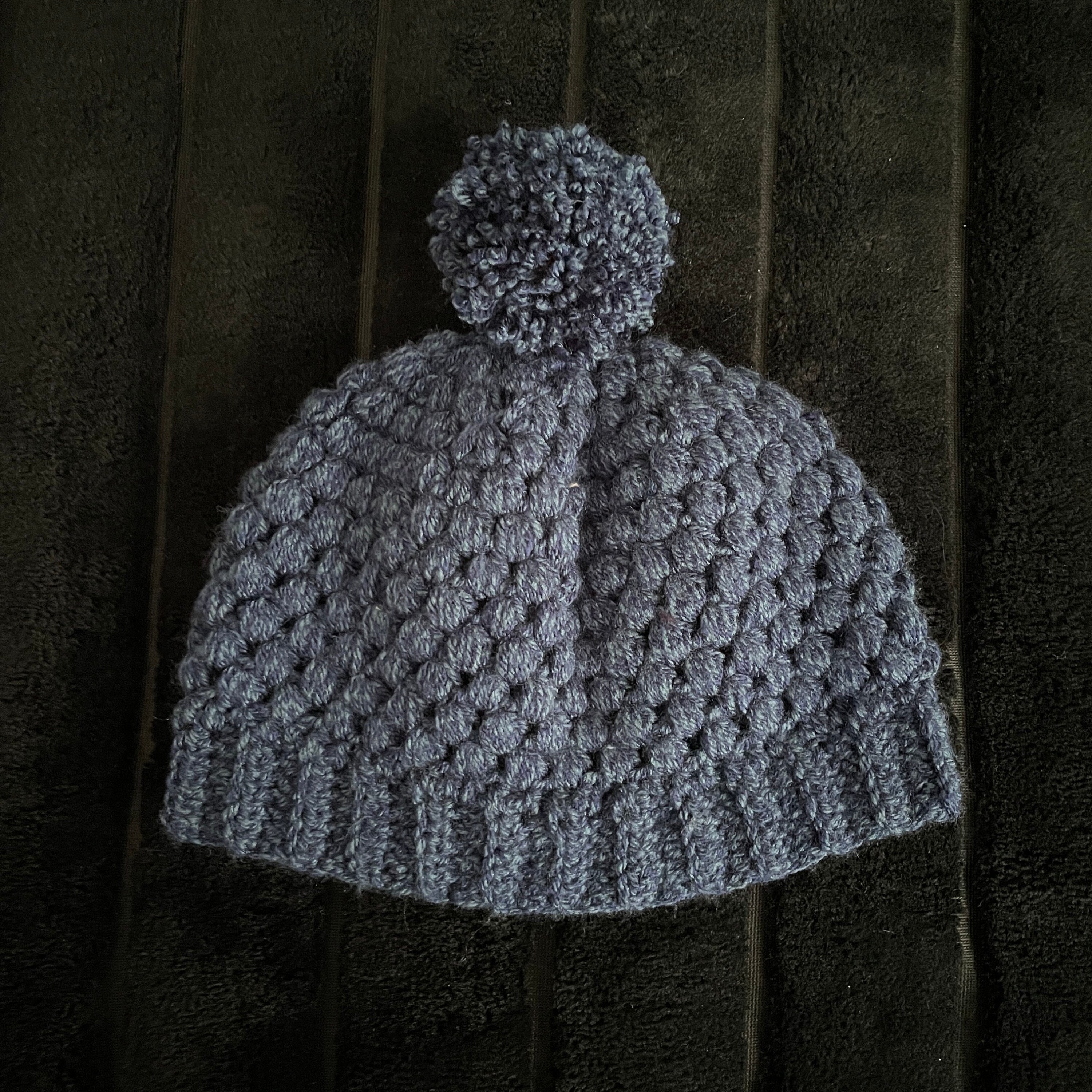 Dark Blue Puff Stitch Winter Hat - Thumbnail 2