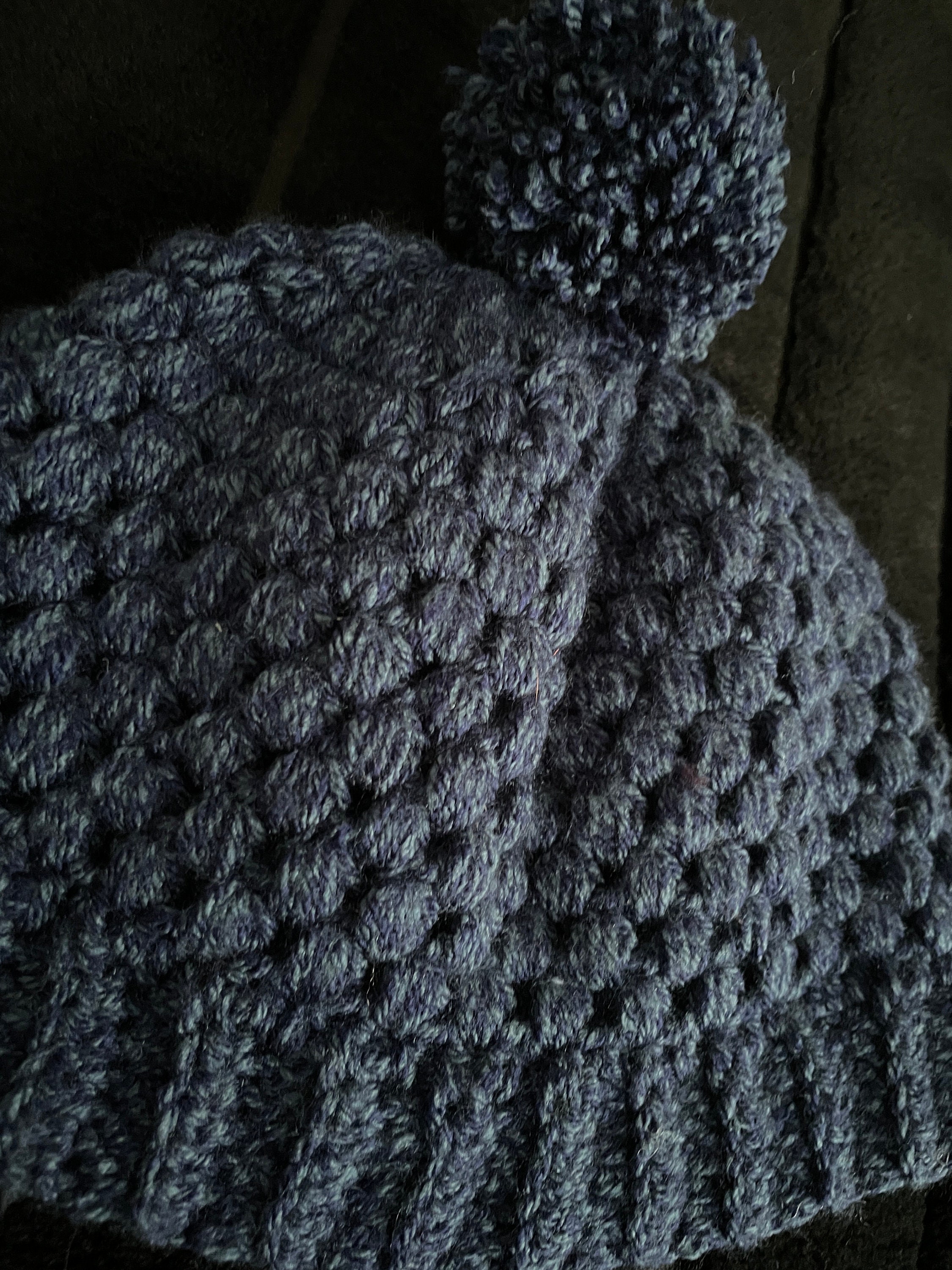 Dark Blue Puff Stitch Winter Hat - Thumbnail 3