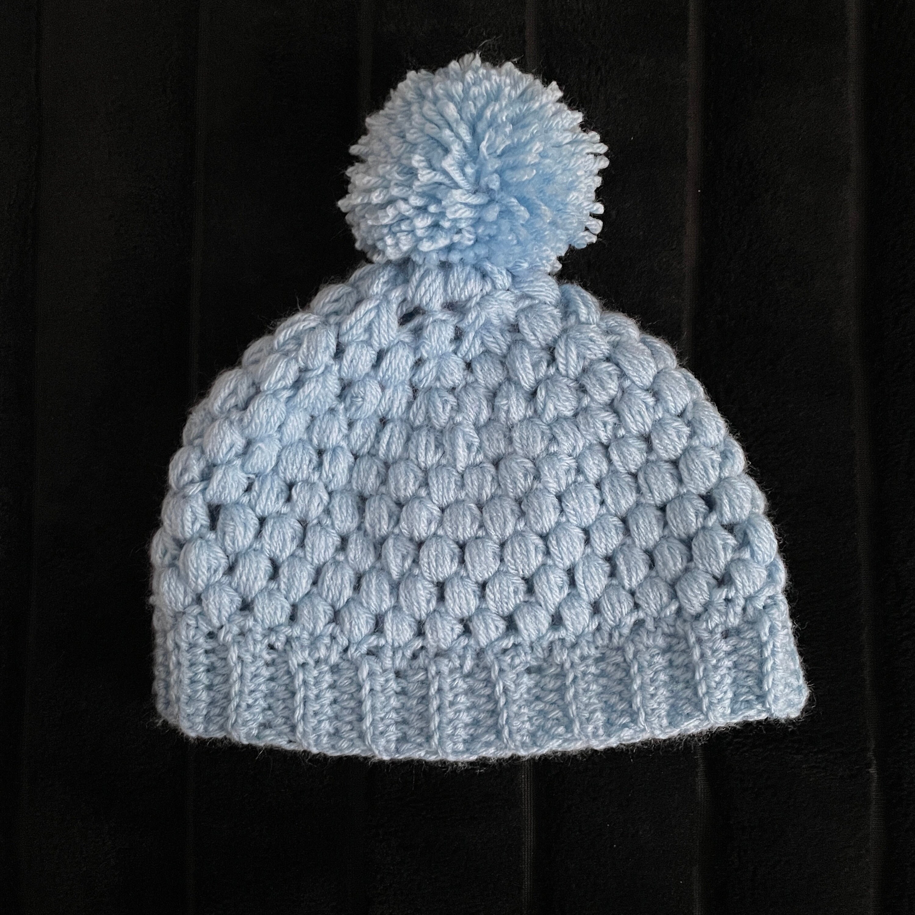 Baby Blue Puff Stitch Winter Hat - Thumbnail 2