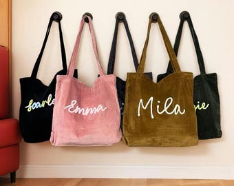 Personalized Tote Bag with Chenille Name – Cute Corduroy Gift