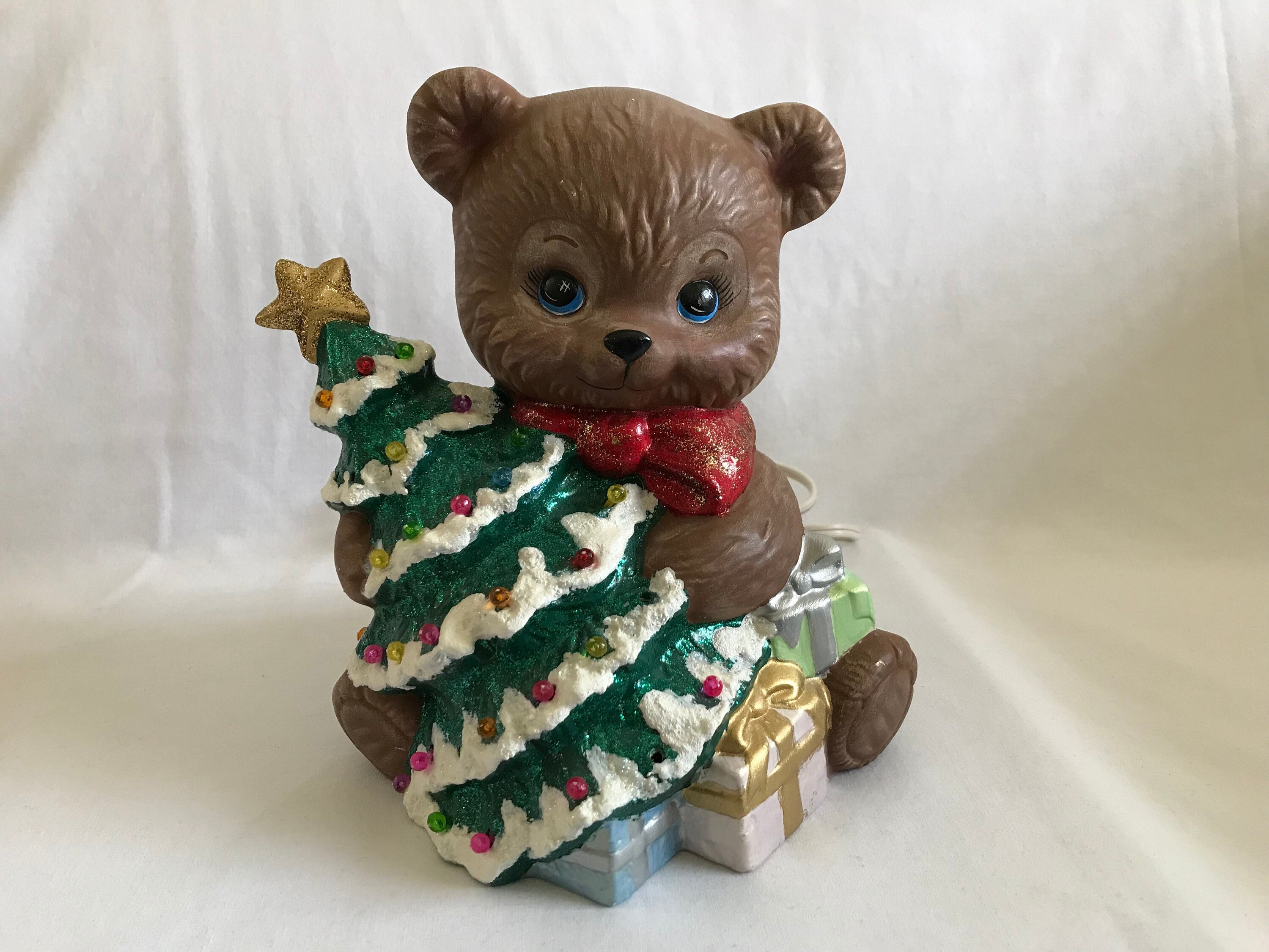 Ceramic Brown Bear Holding Christmas Tree - Etsy