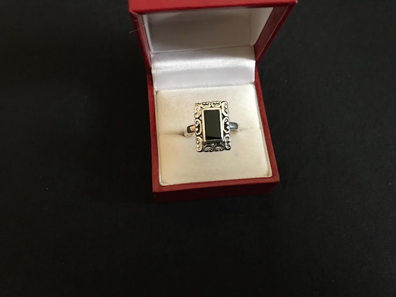 Black Onyx Rectangular Silver Ring size 8 1/4 - image 1