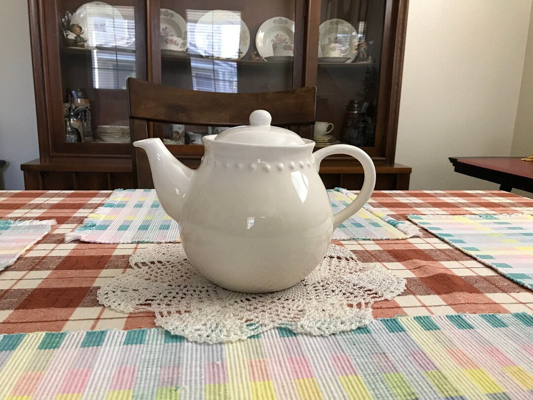Emma White Pottery Barn Teapot and Lid Etsy
