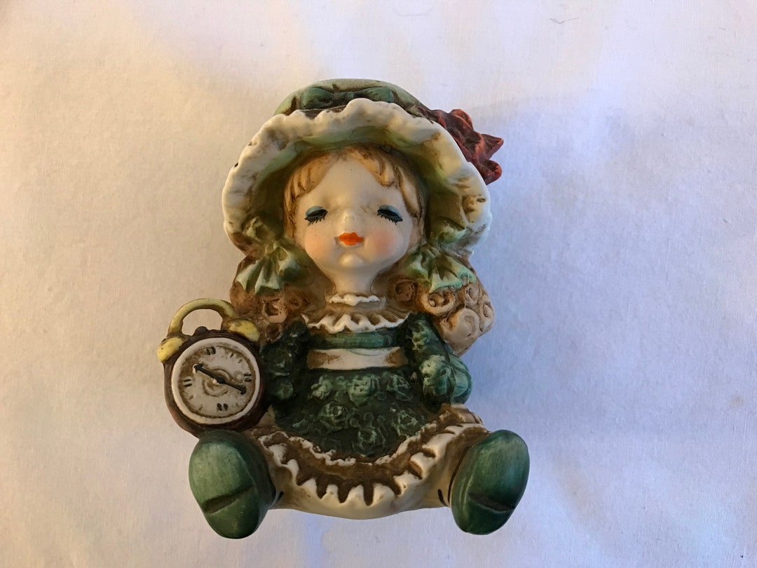 UCCTI Bisque Ceramic Big Eye Girl Figurine in Green Dress and Etsy