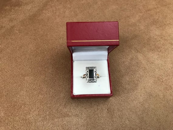 Black Onyx Rectangular Silver Ring size 8 1/4 - image 5