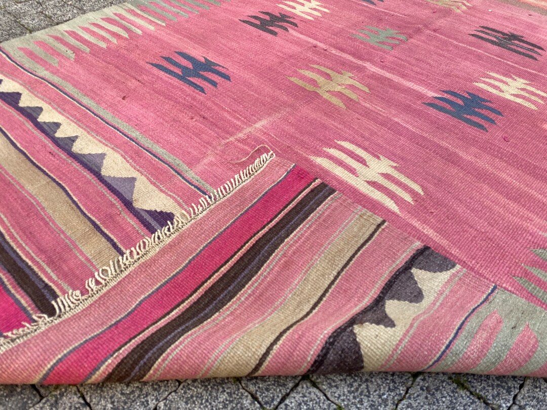Old Rare Antiq Pink Kilim Rug Tribal Bodrum Kilim Vintage Etsy