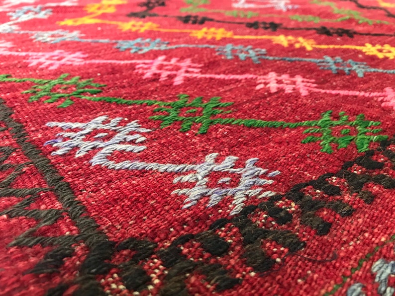 Vintage Turkish Red Kilim Rug Antique Primitive Handwoven Nomad Kilim 3.3x4.5ft 100x106cm ac008 Tribal Kilim Rug