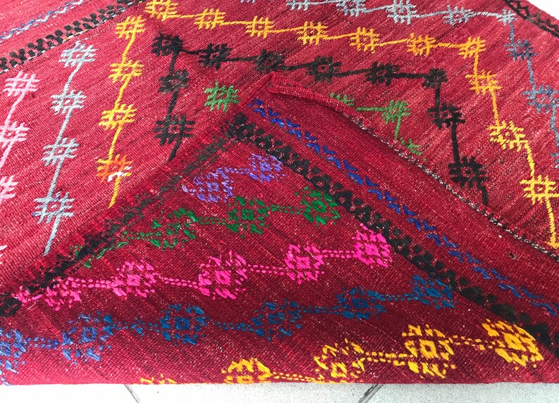 Vintage Turkish Red Kilim Rug Antique Primitive Handwoven Nomad Kilim 3.3x4.5ft 100x106cm ac008 Tribal Kilim Rug