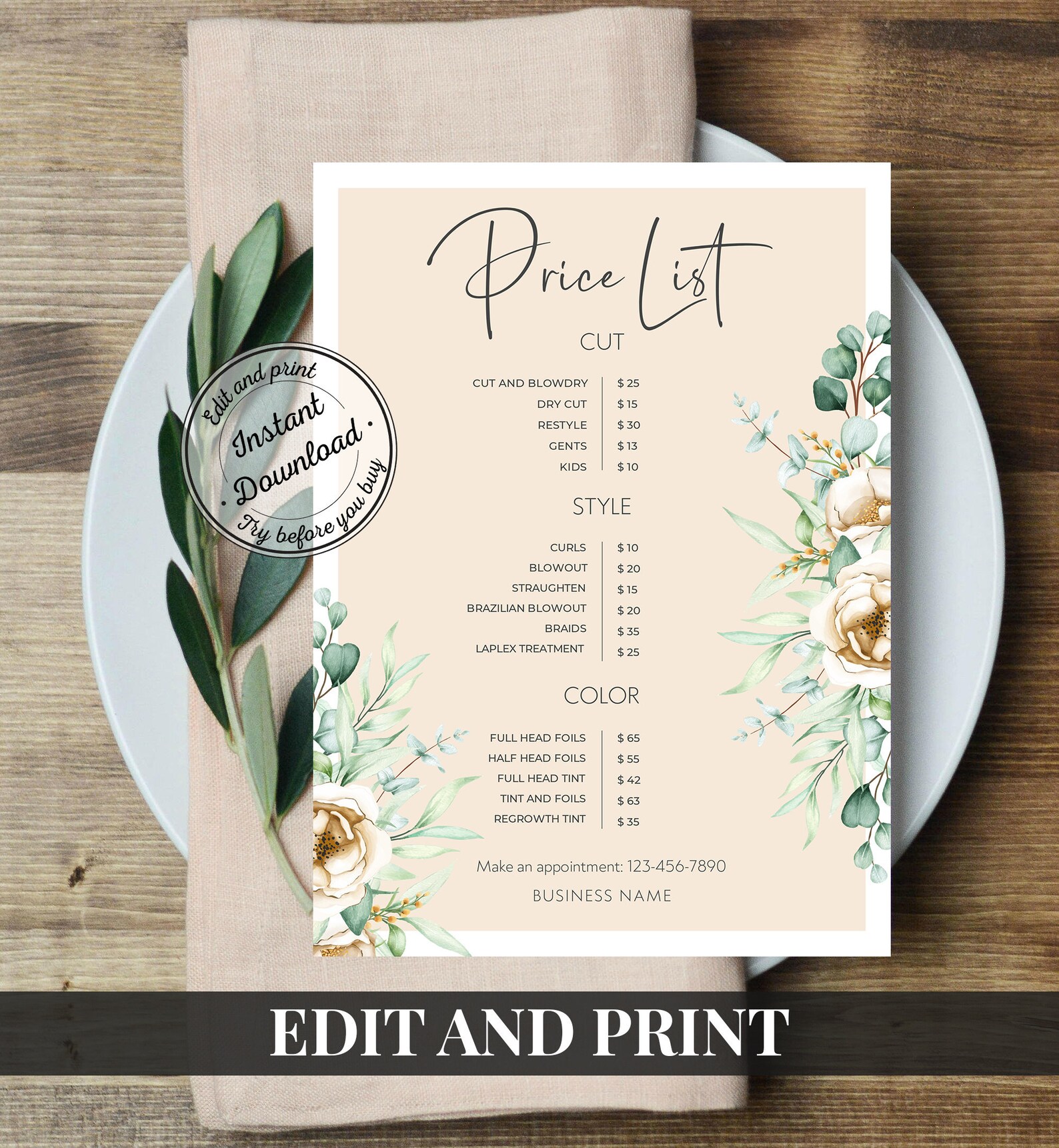 Custom Price List Template Business Printable Editable Price Etsy
