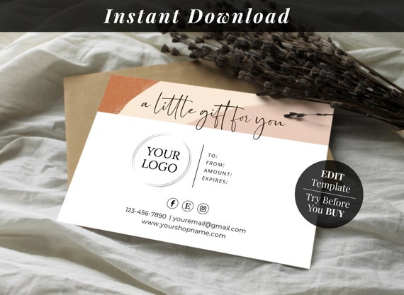 modern gift certificate template printable gift certificate etsy