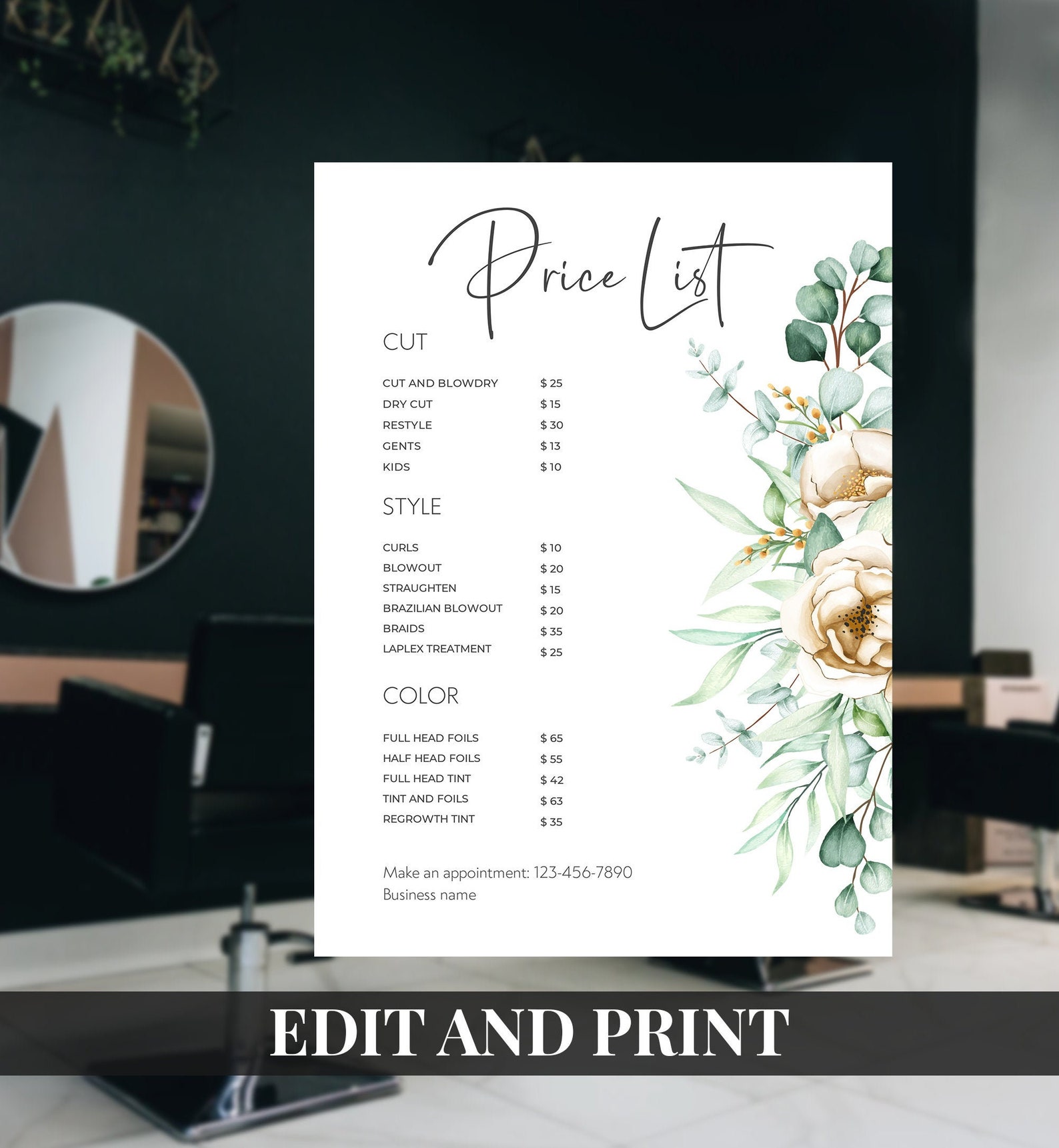 Beauty Studio Price List Template Business Printable Editable Etsy