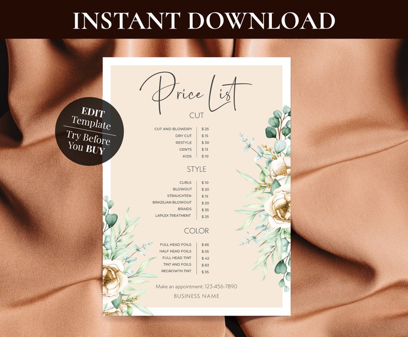 Custom Price List Template Business Printable Editable Price Etsy
