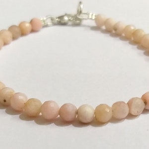 Pink Opal Dainty Bracelet, Natural Pink Opal 4-5mm Jewelry Bracelet, Faceted Pink Opal Jewellery, Pink Opal Beaded Tiny Bracelet 7&quot;