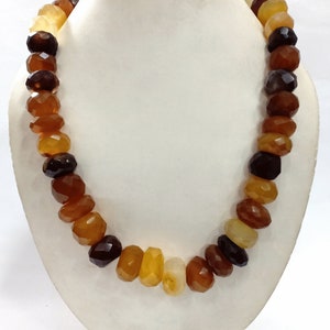 Dark Chalcedony Gemstone Necklace, Natural Shaded Chalcedony 16-20mm Rondelle Faceted Beads, Chalcedony Beaded Jewelry Necklace 21&quot;