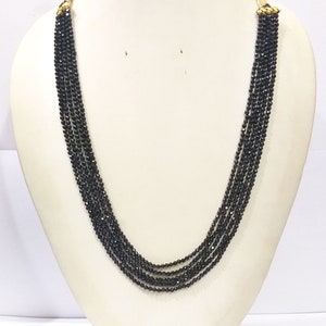 AAA Black Tourmaline Necklace, Natural Tourmaline Gemstone 3-4mm Rondelle Faceted Beads, Black Tourmaline 5 Strand Layer Jewelry Necklace