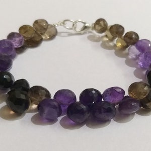 Amethyst & Smoky Bracelet,Natural Amethyst and Smoky Faceted Onion Shape Beads, Amethyst Fancy Faceted Jewelry Bracelet 7&quot;