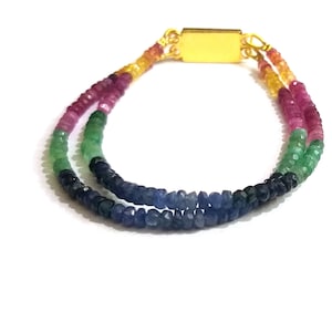 AAA Multi Sapphire Bracelet, Sapphire Gemstone, Natural Multi Sapphire Rondelle Faceted 3-4mm Beads, Multi Sapphire Jewelry Bracelet