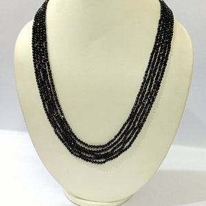 Handmade Black Spinel Necklace, Black Spinel 3-4mm Rondelle Faceted Beads Jewelry Necklace, Black Spinel 5 Strand Jewelry Necklace