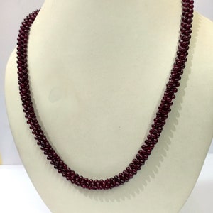 Vintage Garnet Gemstone Necklace, Natural Garnet Plain Round Cluster Beads 24&quot; Necklace, Garnet Beaded Vintage Jewelry Necklace