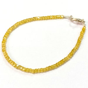 Yellow Zirconia Beads Bracelet, Cubic Zirconia Israel Cut Bracelet, 3-4mm Beads Zirconia Jewelry Beaded Bracelet