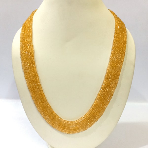 Collana di perle di citrino naturale, collana di perle di pietra preziosa citrino, collana citrino sfaccettata Rondelle 3-4mm, collana gioielli citrino 5 fili