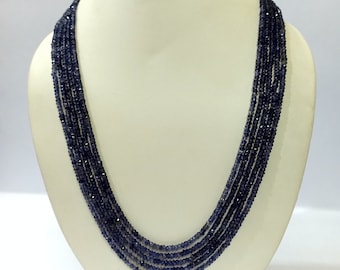 Natural Iolite Gemstone Necklace, AAA Quality Iolite Rondelle Faceted 3-4mm Beads Necklace, Iolite Jewelry 5 Strand Necklace