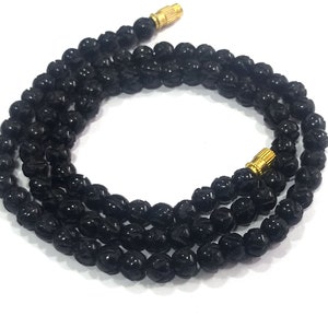 Schwarzer Stein glatt geschnitzt Kürbis Perlen Halskette, schlichte schwarze Stein Melone Halskette, schwarzer Stein Edelstein geschnitzt Perlen Schmuck Halskette