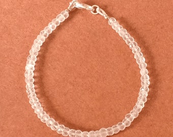 Crystal Quartz Bracelet, Bracelets for Healing, Clear Quartz 3-4mm Rondelle Faceted Bracelet, Clear Quartz Beaded Gemstone Jewelry Bracelet