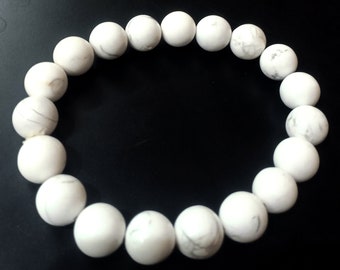 White Jade Bracelet, Gemstone Bracelet, 10-11mm Smooth Round Elastic Bracelet, White Jade Bracelet For Man & Women, Good Luck Bracelet