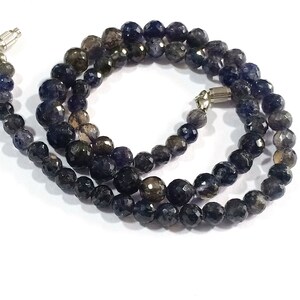 IOLITE Necklace, Iolite Round Jewelry Necklace, Natural Iolite 5-7 mm Beaded Faceted Necklace, 15" Necklace