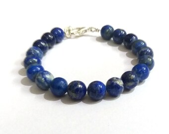NATURAL AAA Lapis lazuli Gemstone Bracelet, 8-9mm Lapis Lazuli Jewelry Bracelet, Lapis Smooth Rondelle Beads Dainty Bracelet