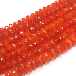 Carnelian Gemstone Beads, Natural Carnelian Beads, Carnelian Rondelle Faceted Loose Beads, Carnelian Jewelry Making Beads 9&quot; Strand