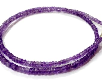 Amethyst Beads Necklace, Natural Amethyst Jewelry Necklace, 3-4 mm Rondelle Faceted Beads, Amethyst Beaded Jewelry Necklace